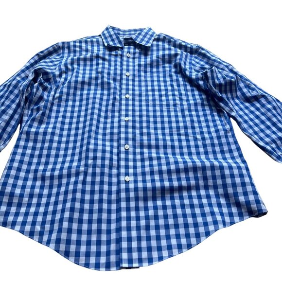 Brooks Brothers Size L Blue White Check Non Iron Supima Cotton Button Up Shirt - Picture 1 of 12